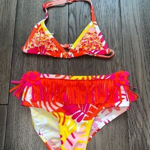 NWOT Koala baby girl floral fringe, halter ruffle top bikini